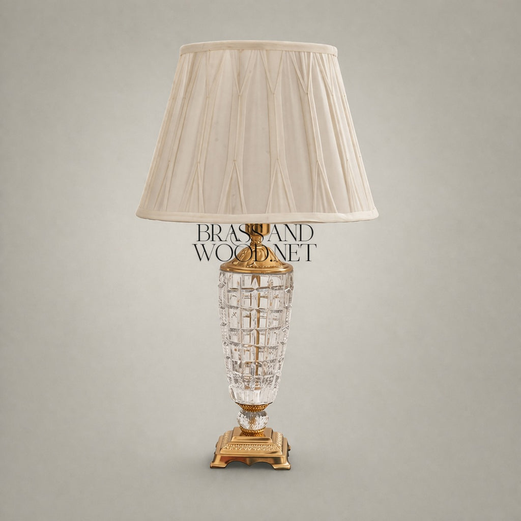 Classical Crystal & Brass Table Lamp - Urn Body with Ornate Square Base