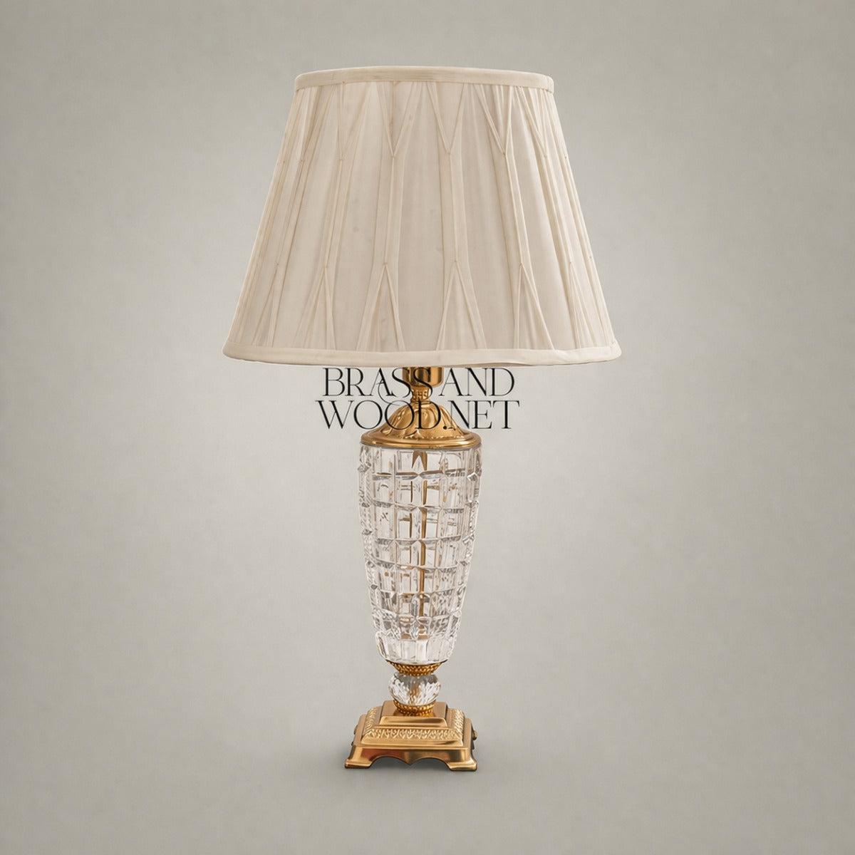 Classical Crystal & Brass Table Lamp - Urn Body with Ornate Square Base