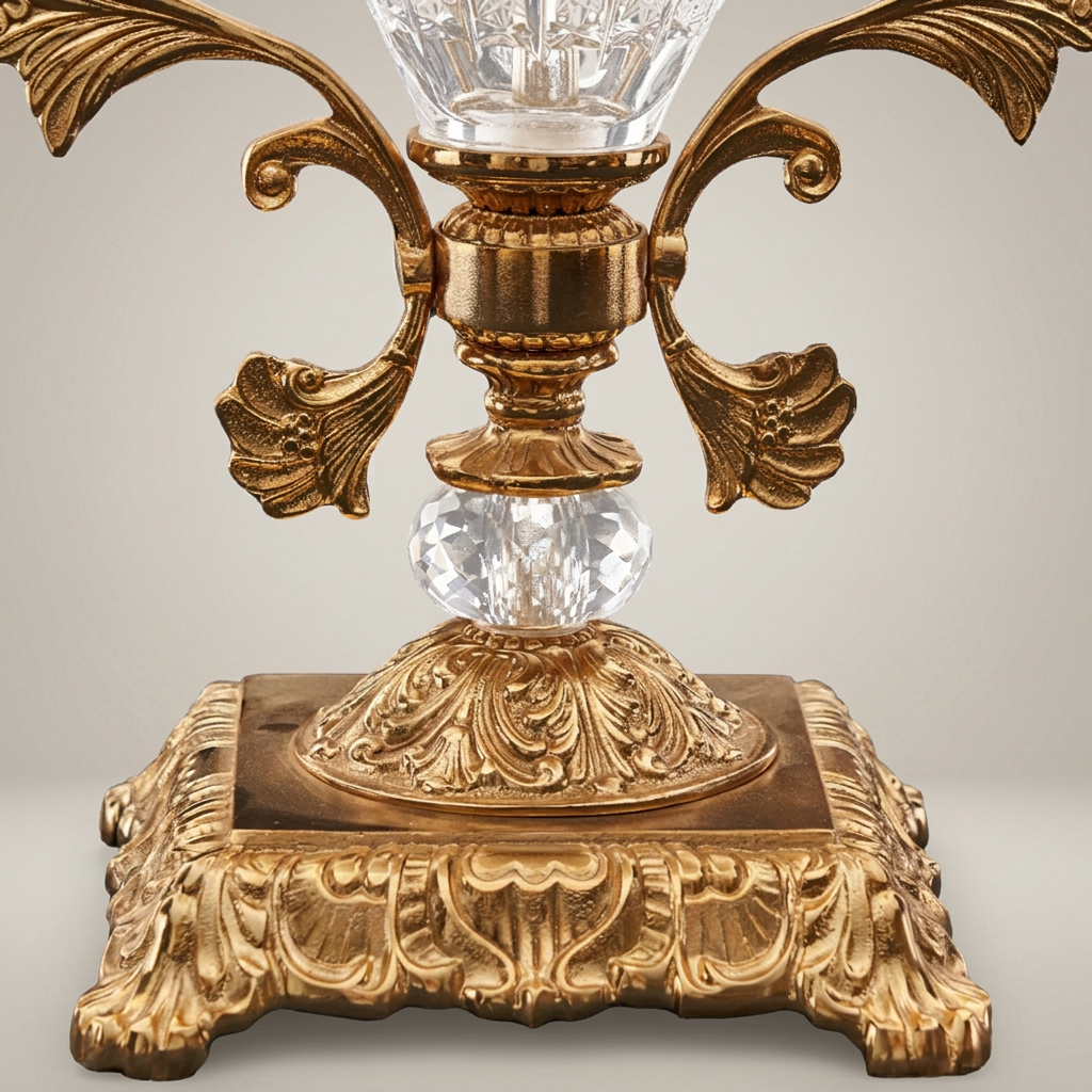 Classical Cut-Crystal Urn Table Lamp with Ornate Brass Base & Ivory Shade