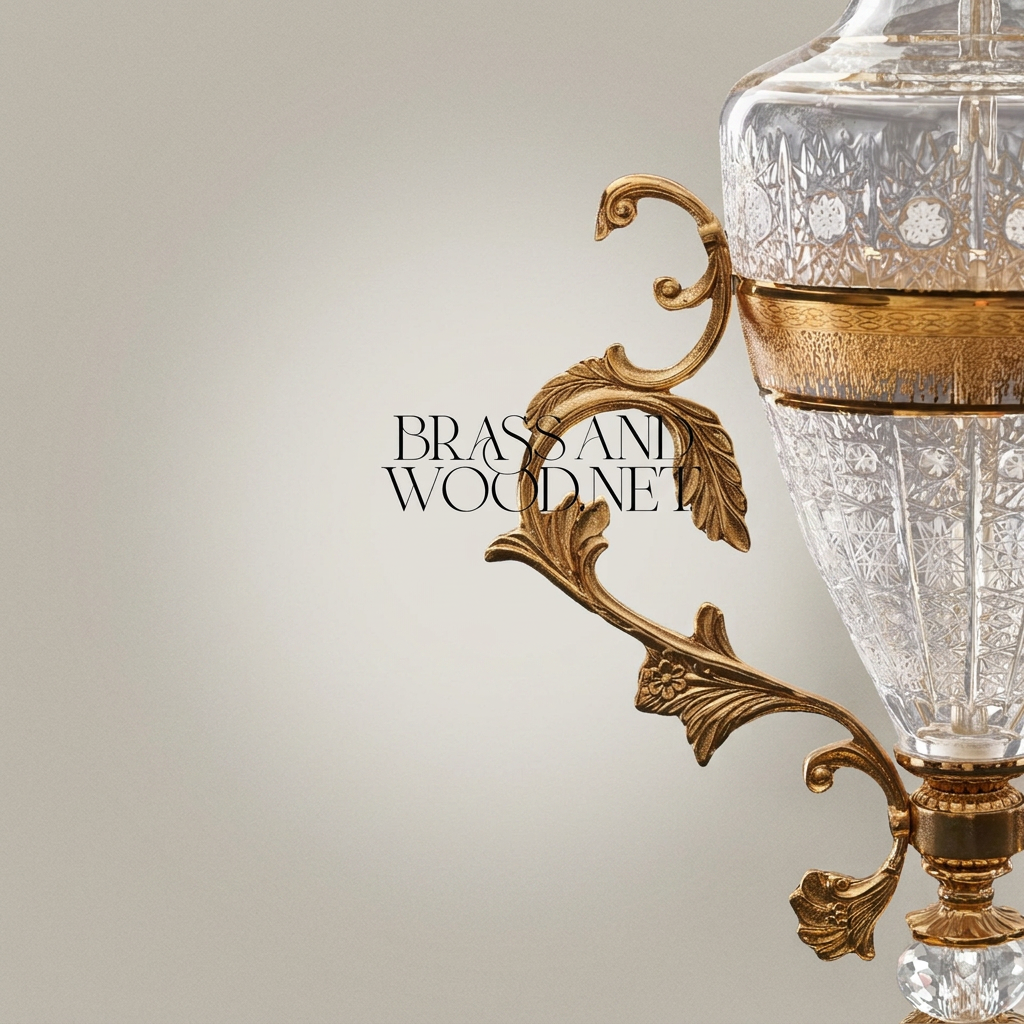 Classical Cut-Crystal Urn Table Lamp with Ornate Brass Base & Ivory Shade