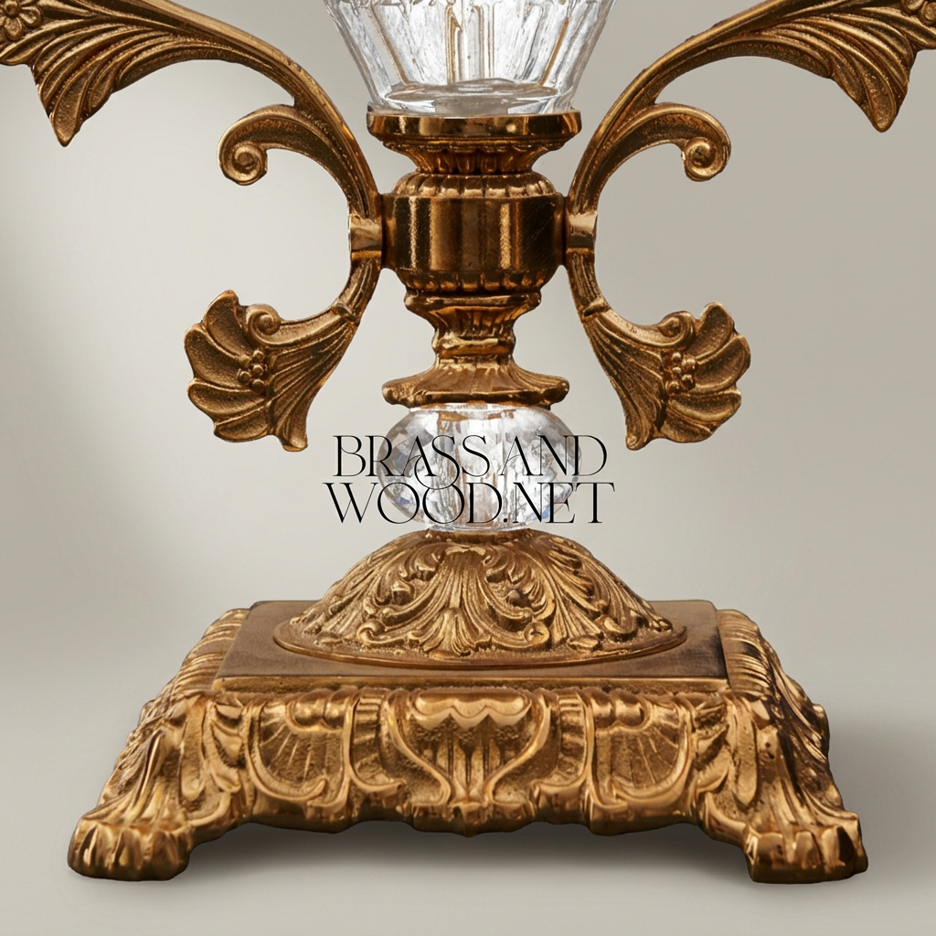 Classical Cut-Crystal Urn Table Lamp with Ornate Brass Base & Ivory Shade