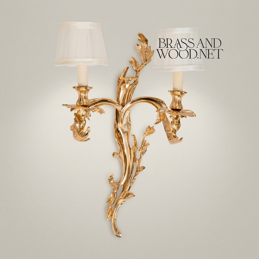Louis XV Rococo Brass Wall Sconce - Twin-Arm Acanthus Scroll — Gold