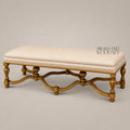 Louis XIV Baroque Gilded Bedroom Bench - Scrolled X-Stretcher & Channeled Ivory Seat