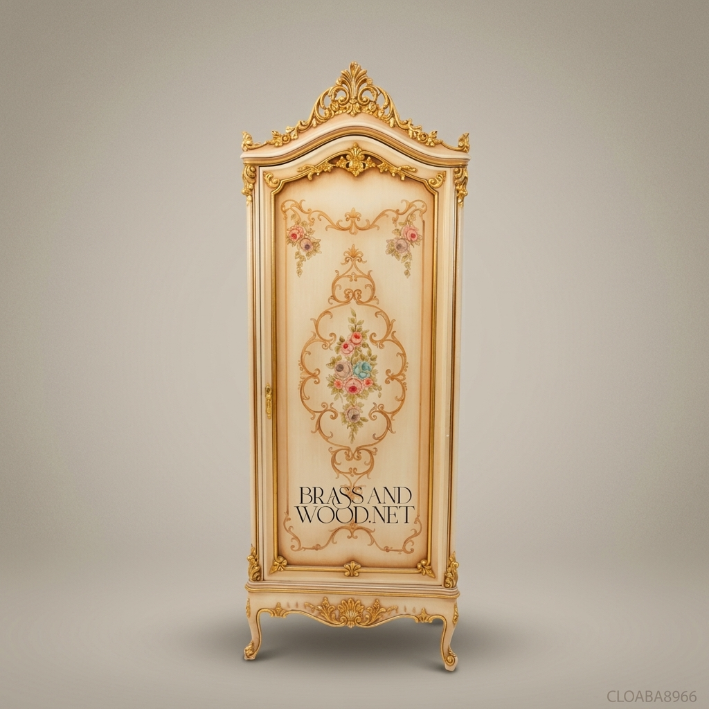 Louis XV Abaya Armoire – Ivory Lacquer & Gold Leaf Hand-Painted Floral