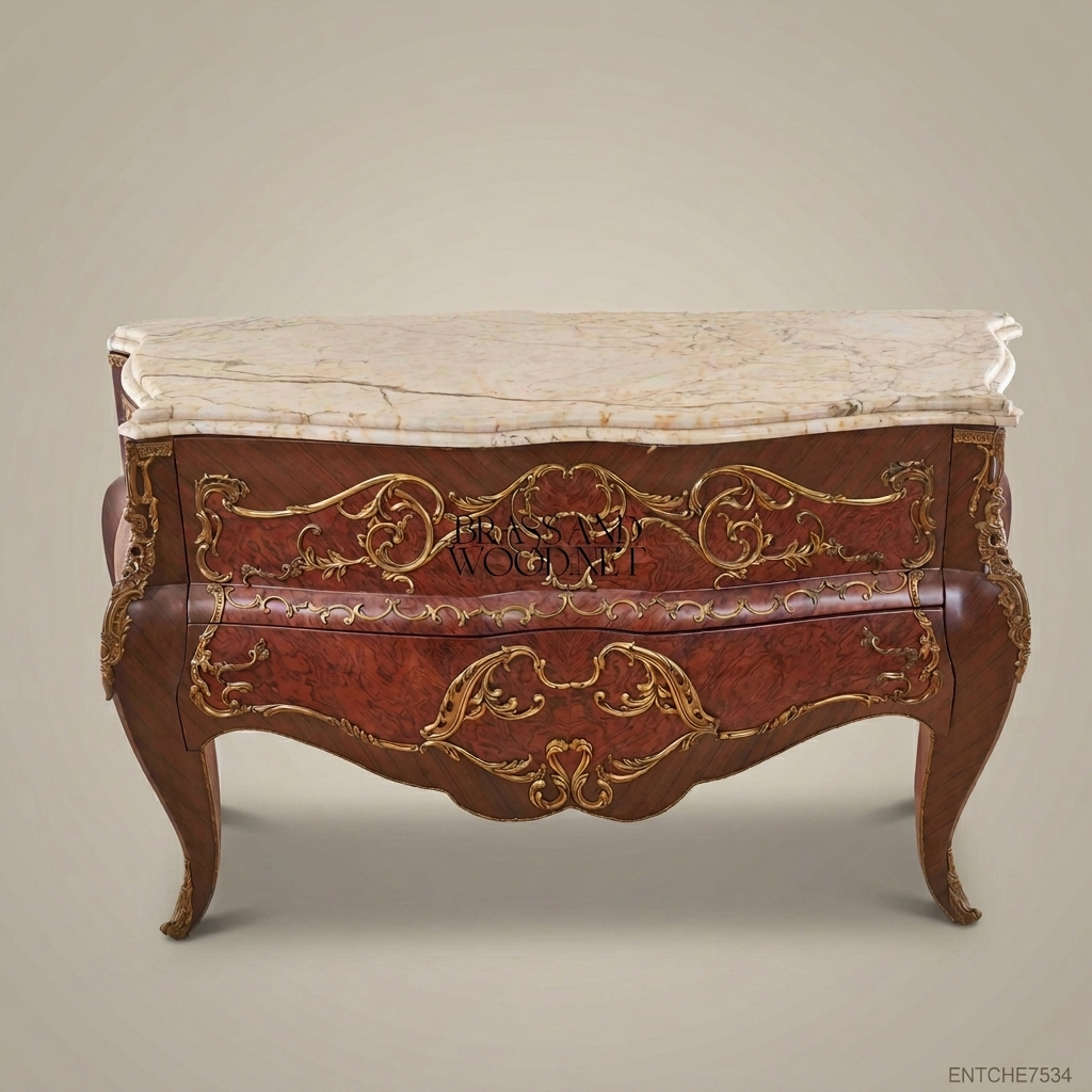 Louis XV Bombe Commode – Burr Walnut, Gilt Brass Ormolu & Marble Top