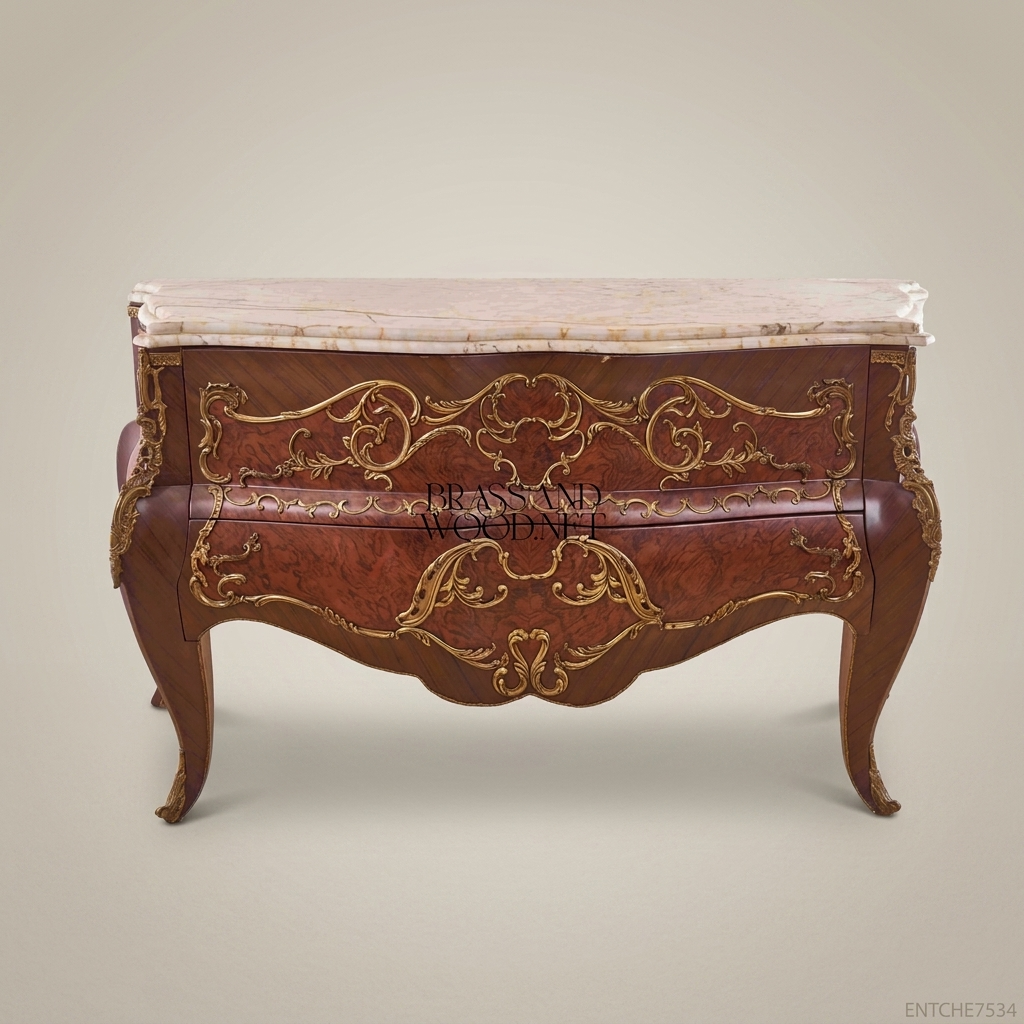 Louis XV Bombe Commode – Burr Walnut, Gilt Brass Ormolu & Marble Top