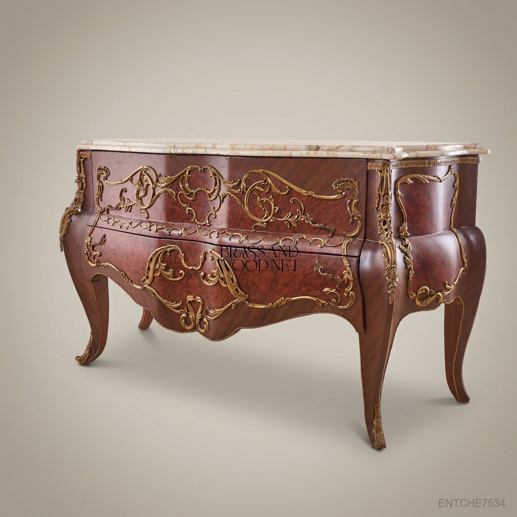 Louis XV Bombe Commode – Burr Walnut, Gilt Brass Ormolu & Marble Top