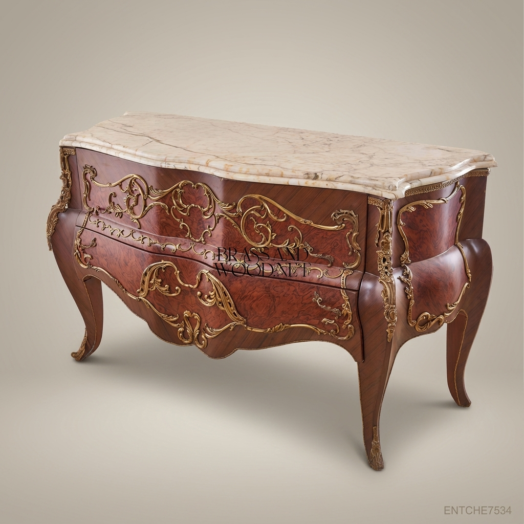 Louis XV Bombe Commode – Burr Walnut, Gilt Brass Ormolu & Marble Top