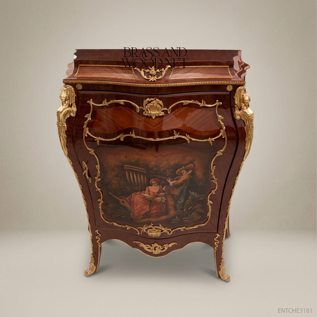 Louis XV Bombe Commode – Hand-Painted Pastoral Scene & Ormolu Mounts