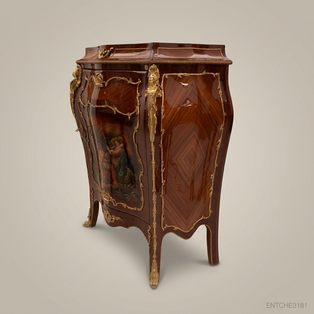 Louis XV Bombe Commode – Hand-Painted Pastoral Scene & Ormolu Mounts