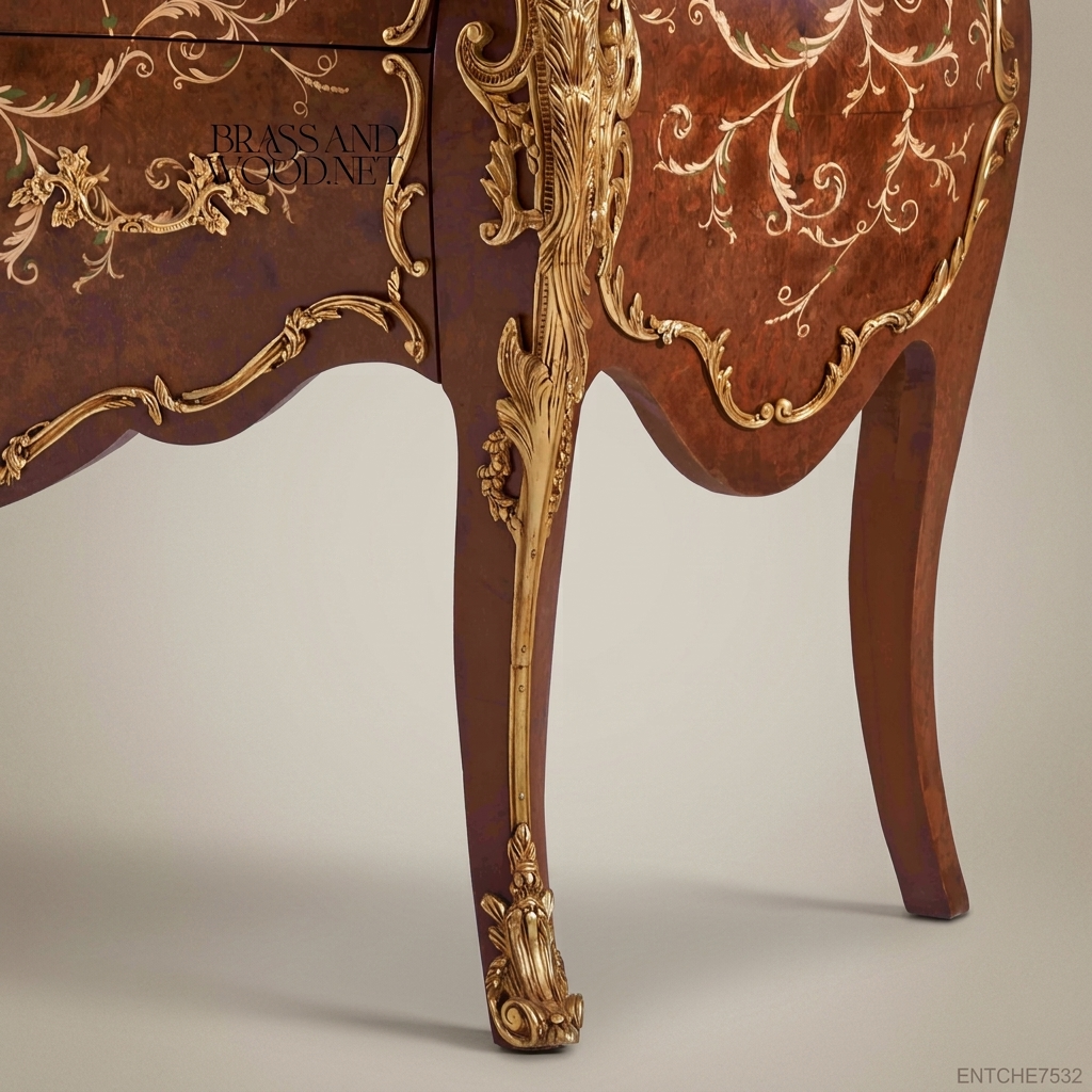 Louis XV Bombe Commode | Walnut Burl & Gilt Brass Marquetry | White Marble Top