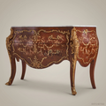 Louis XV Bombe Commode | Walnut Burl & Gilt Brass Marquetry | White Marble Top