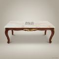 Louis XV Coffee Table | Carved Walnut & Marble Top with Gold Leaf Brass Accents