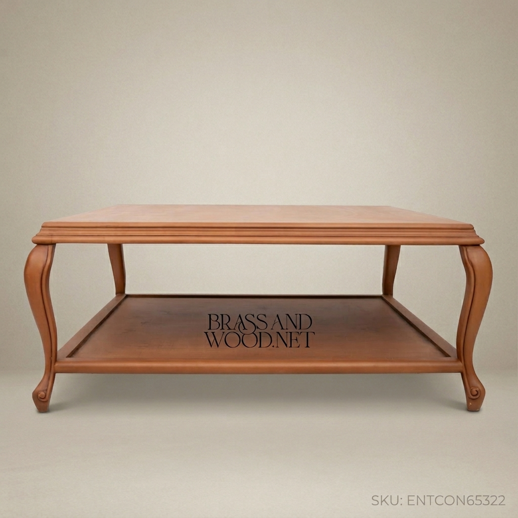 Louis XV Coffee Table with Lower Shelf | Solid Wood Warm Honey Finish