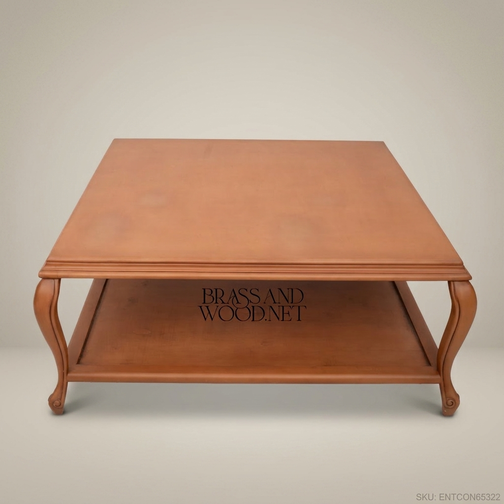 Louis XV Coffee Table with Lower Shelf | Solid Wood Warm Honey Finish