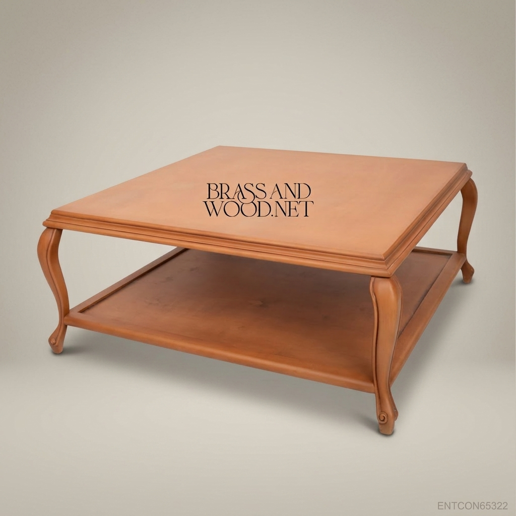Louis XV Coffee Table with Lower Shelf | Solid Wood Warm Honey Finish