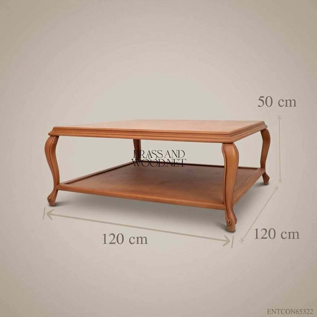 Louis XV Coffee Table with Lower Shelf | Solid Wood Warm Honey Finish
