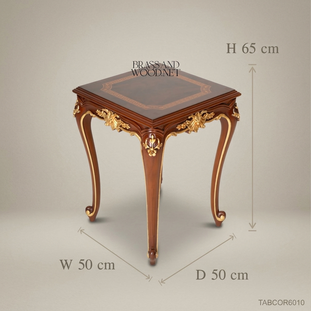 Louis XV Corner Table – Carved Solid Wood with Gold Leaf Accents