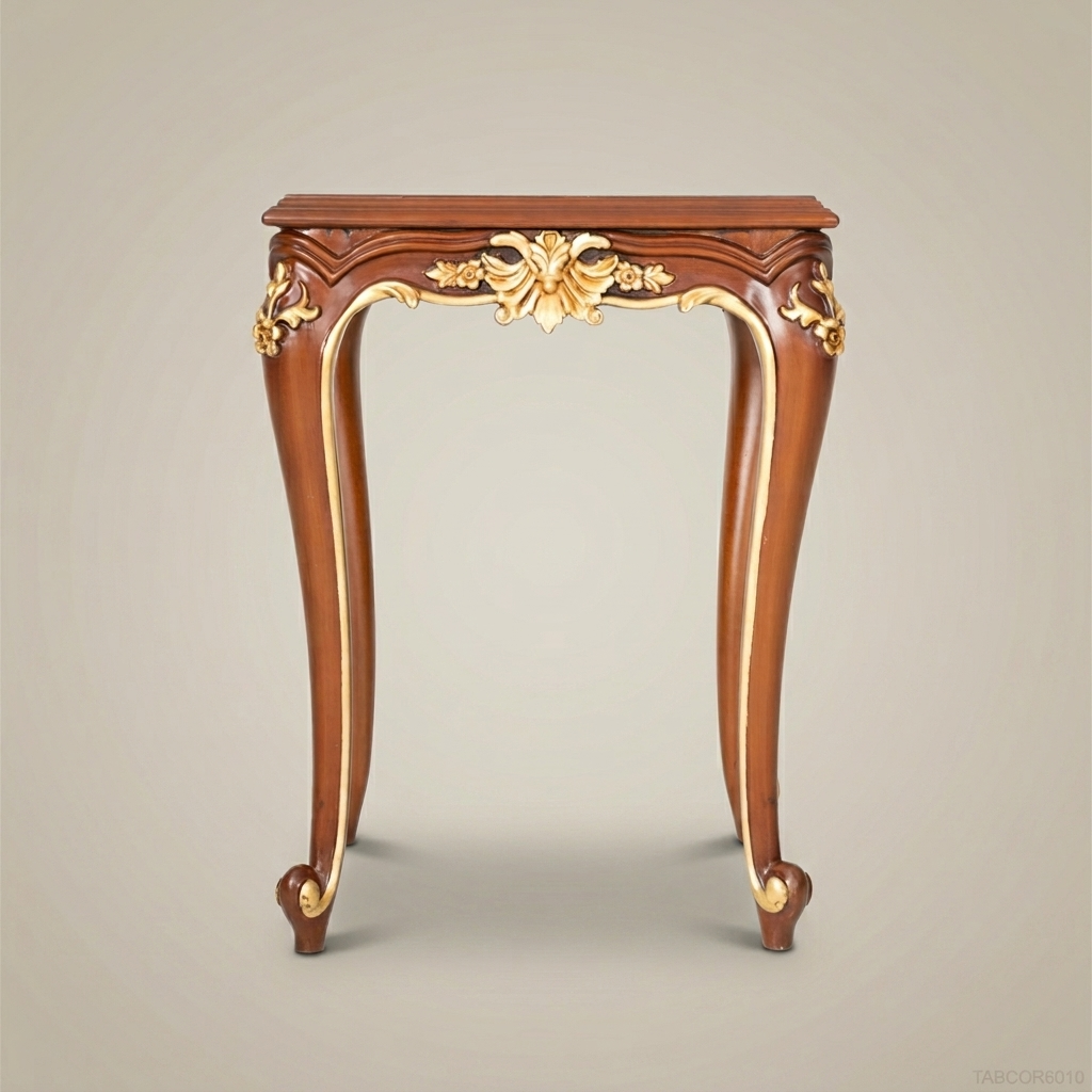 Louis XV Corner Table – Carved Solid Wood with Gold Leaf Accents