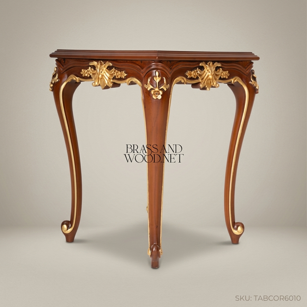 Louis XV Corner Table – Carved Solid Wood with Gold Leaf Accents