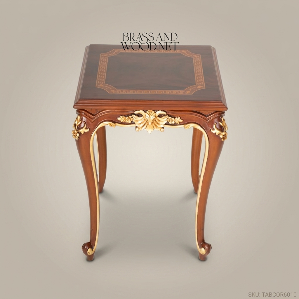 Louis XV Corner Table – Carved Solid Wood with Gold Leaf Accents