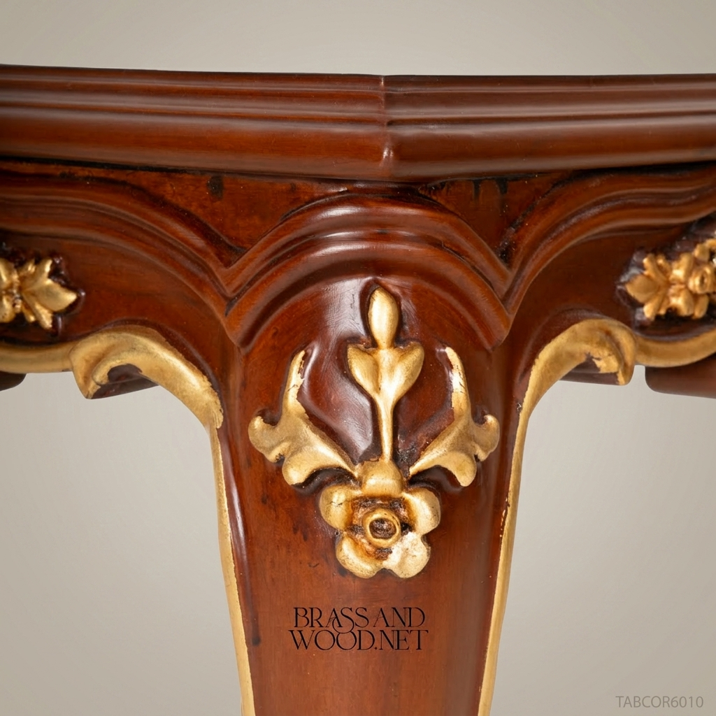 Louis XV Corner Table – Carved Solid Wood with Gold Leaf Accents