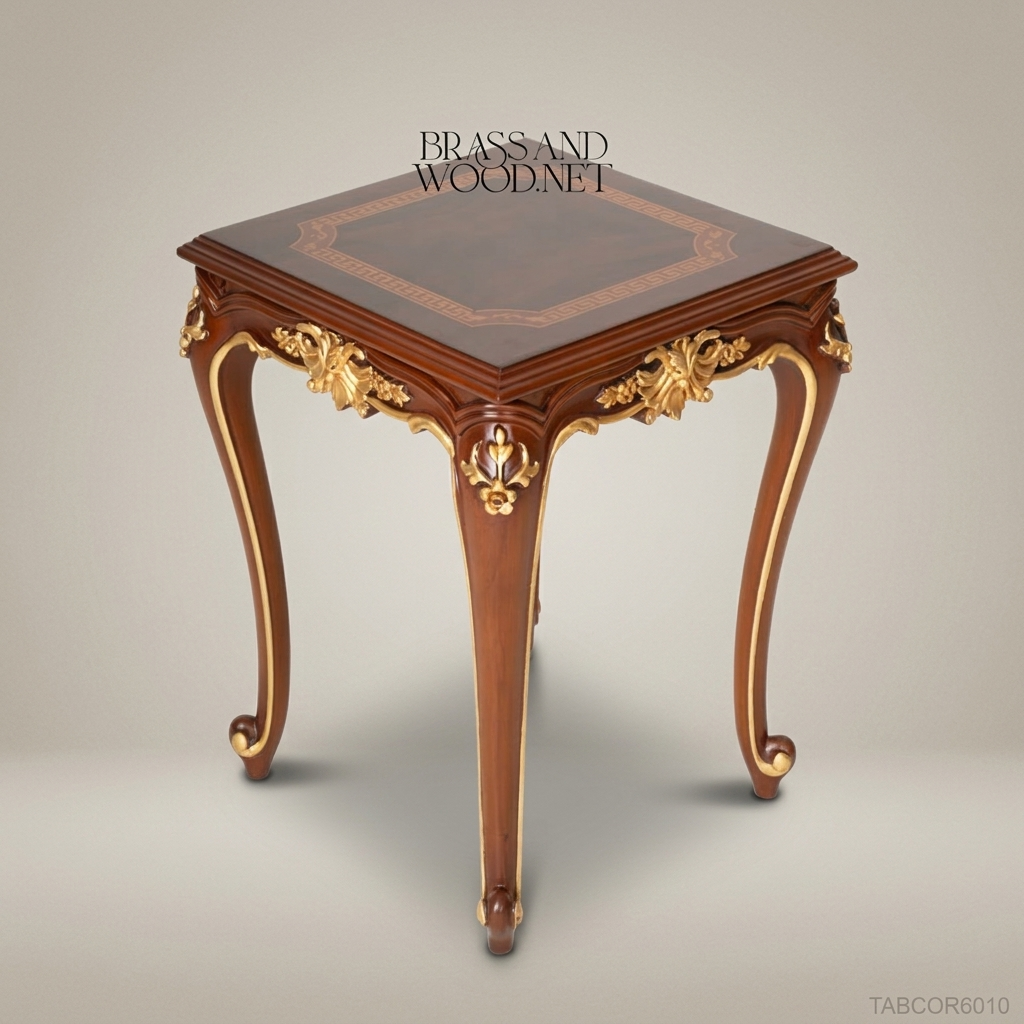 Louis XV Corner Table – Carved Solid Wood with Gold Leaf Accents