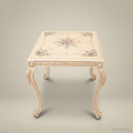 Louis XV Corner Table – Hand-Painted Floral Ivory Lacquer
