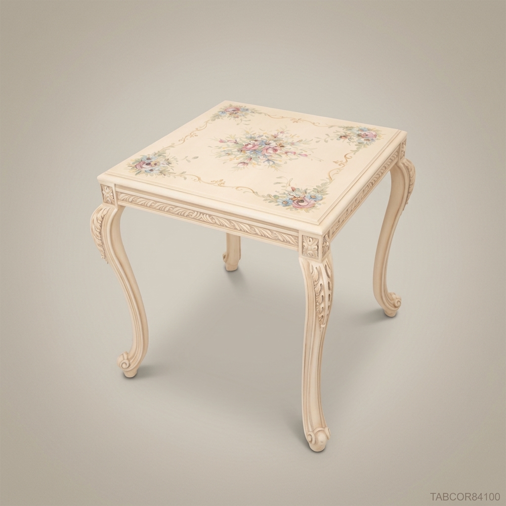 Louis XV Corner Table – Hand-Painted Floral Ivory Lacquer