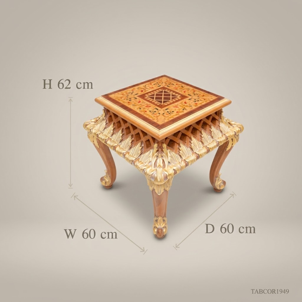 Louis XV Corner Table – Marquetry Top & Gold Leaf Carved Apron