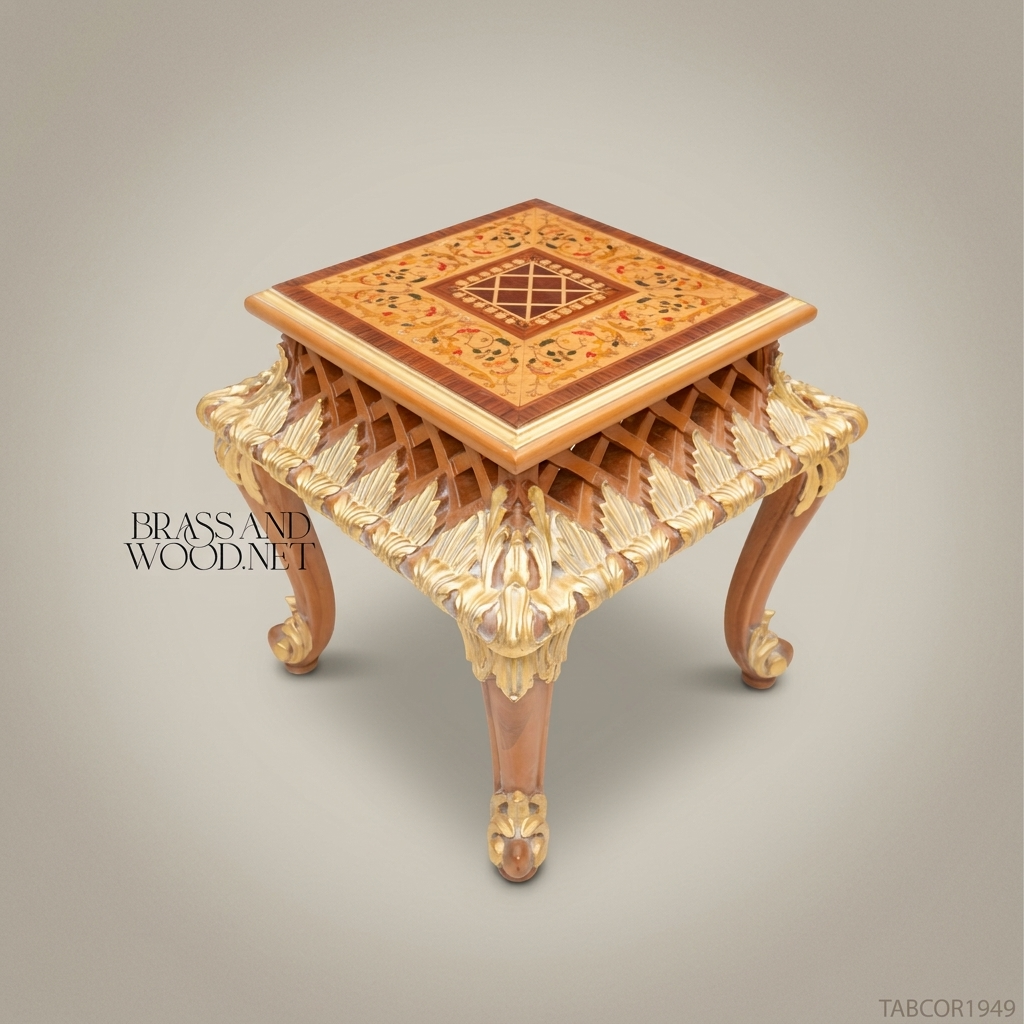 Louis XV Corner Table – Marquetry Top & Gold Leaf Carved Apron