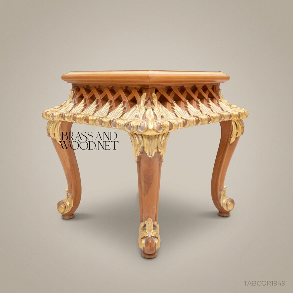 Louis XV Corner Table – Marquetry Top & Gold Leaf Carved Apron