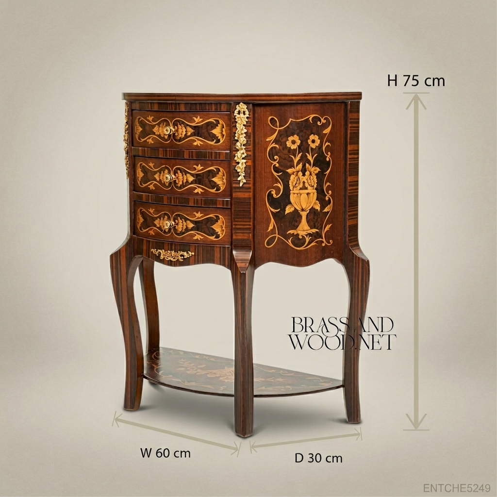 Louis XV Demilune Marquetry Commode – Rosewood & Brass Inlay