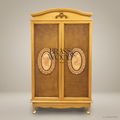 Louis XV Gold Leaf Abaya Wardrobe with Rattan Panels & Carved Oval Medallions