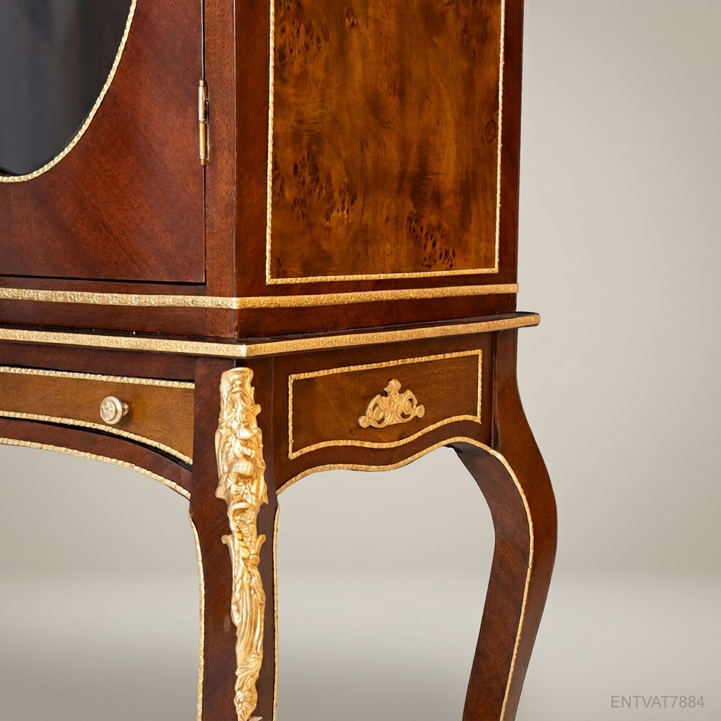 Louis XV Mahogany & Brass Display Vitrine with Oval Glass Panels