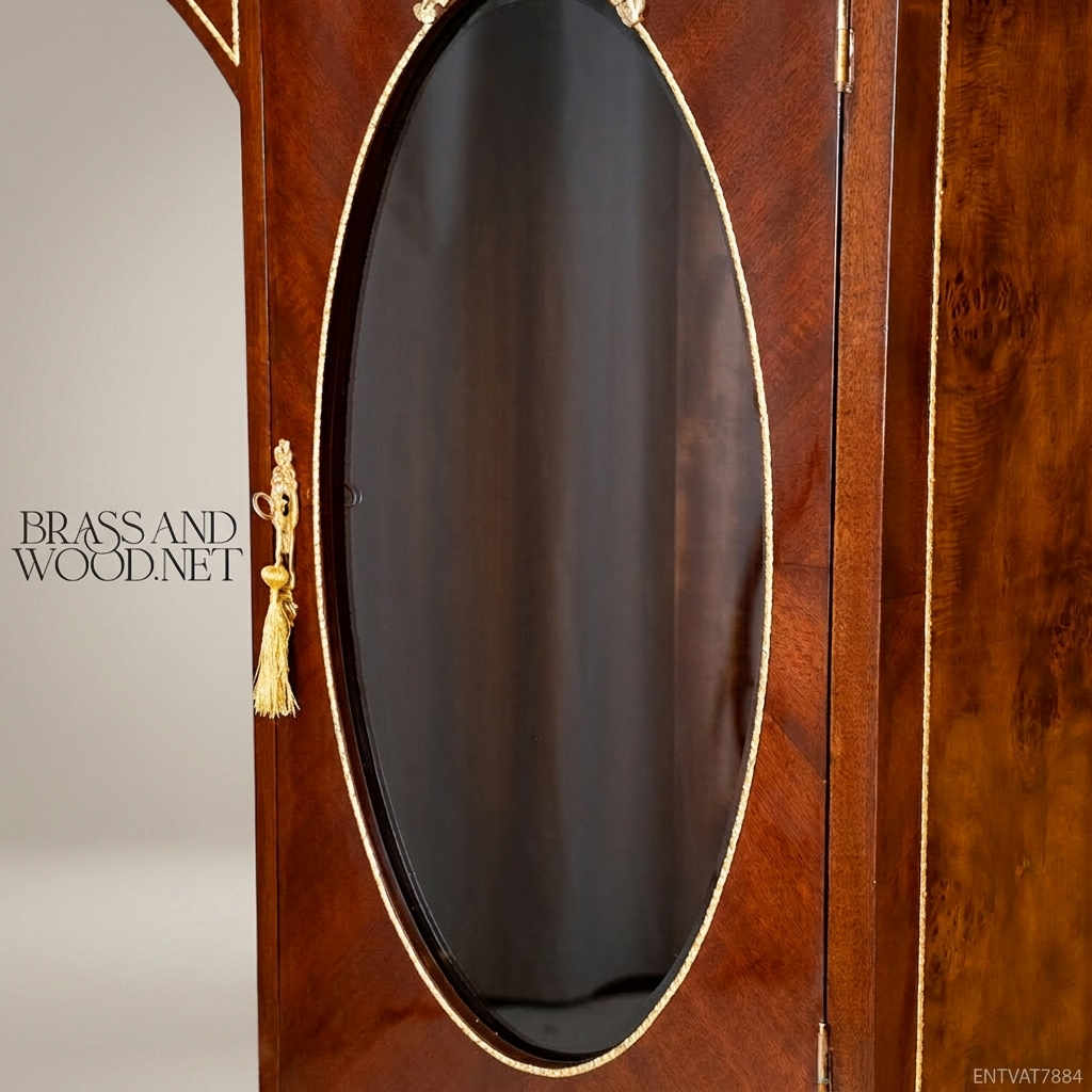 Louis XV Mahogany & Brass Display Vitrine with Oval Glass Panels