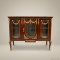 Louis XV Marquetry Vitrine Buffet with Gilt Bronze Mounts & Rose Marble Top