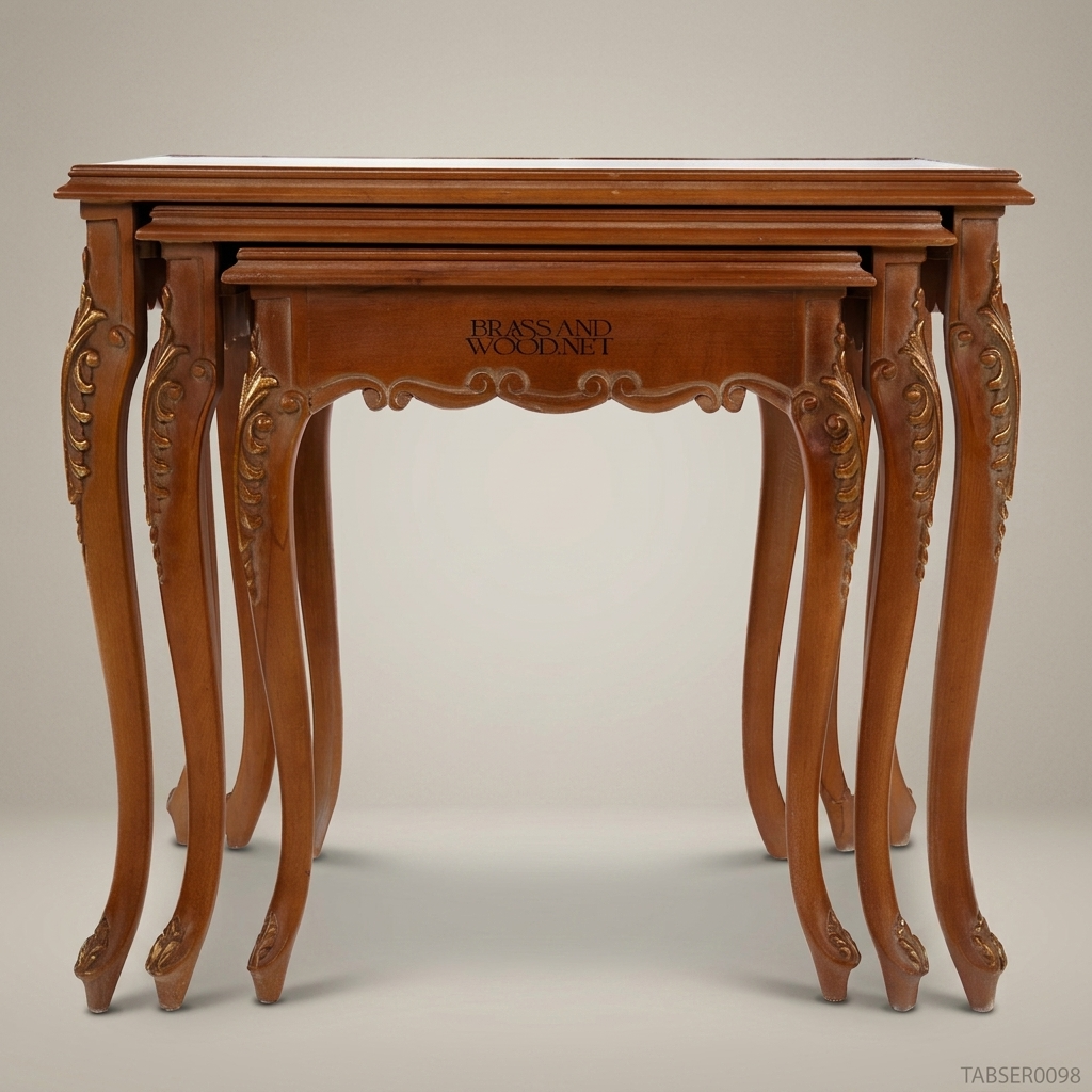 Louis XV Nesting Side Tables – Inlaid Marquetry & Carved Gold-Leaf Wood