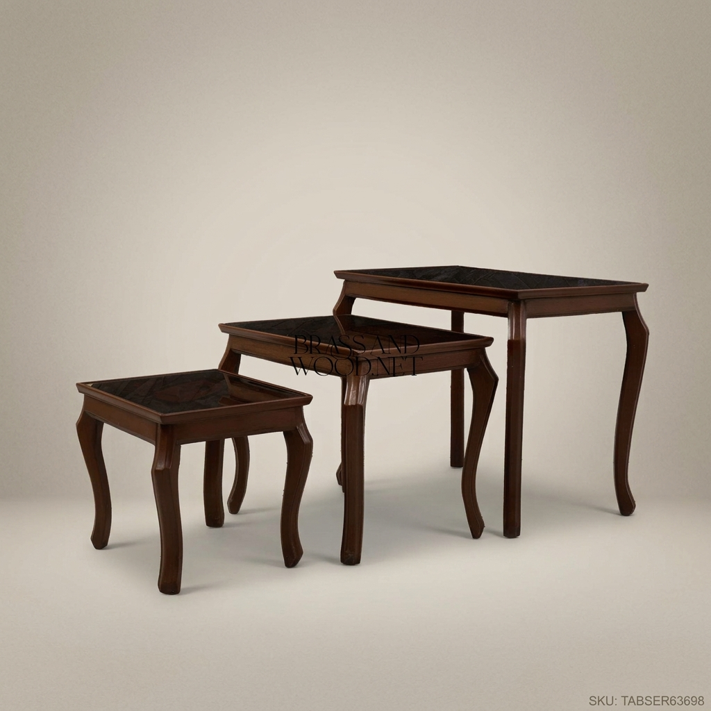 Louis XV Nesting Tables Set – Marquetry Inlaid Walnut