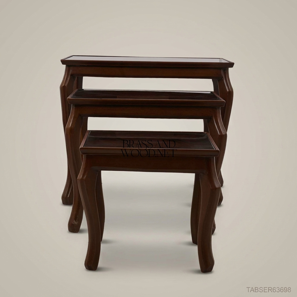 Louis XV Nesting Tables Set – Marquetry Inlaid Walnut