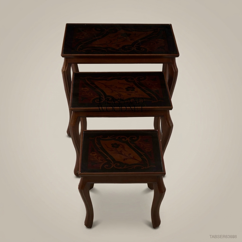 Louis XV Nesting Tables Set – Marquetry Inlaid Walnut