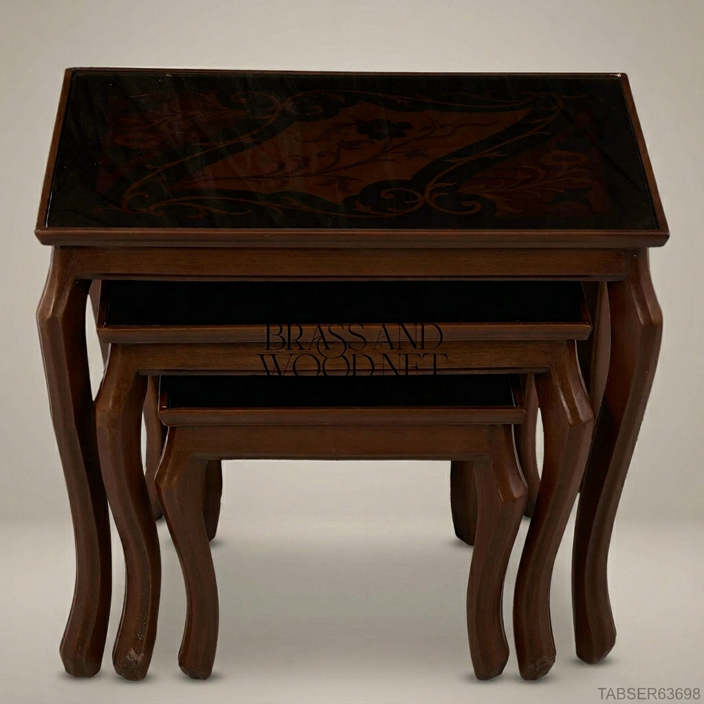 Louis XV Nesting Tables Set – Marquetry Inlaid Walnut
