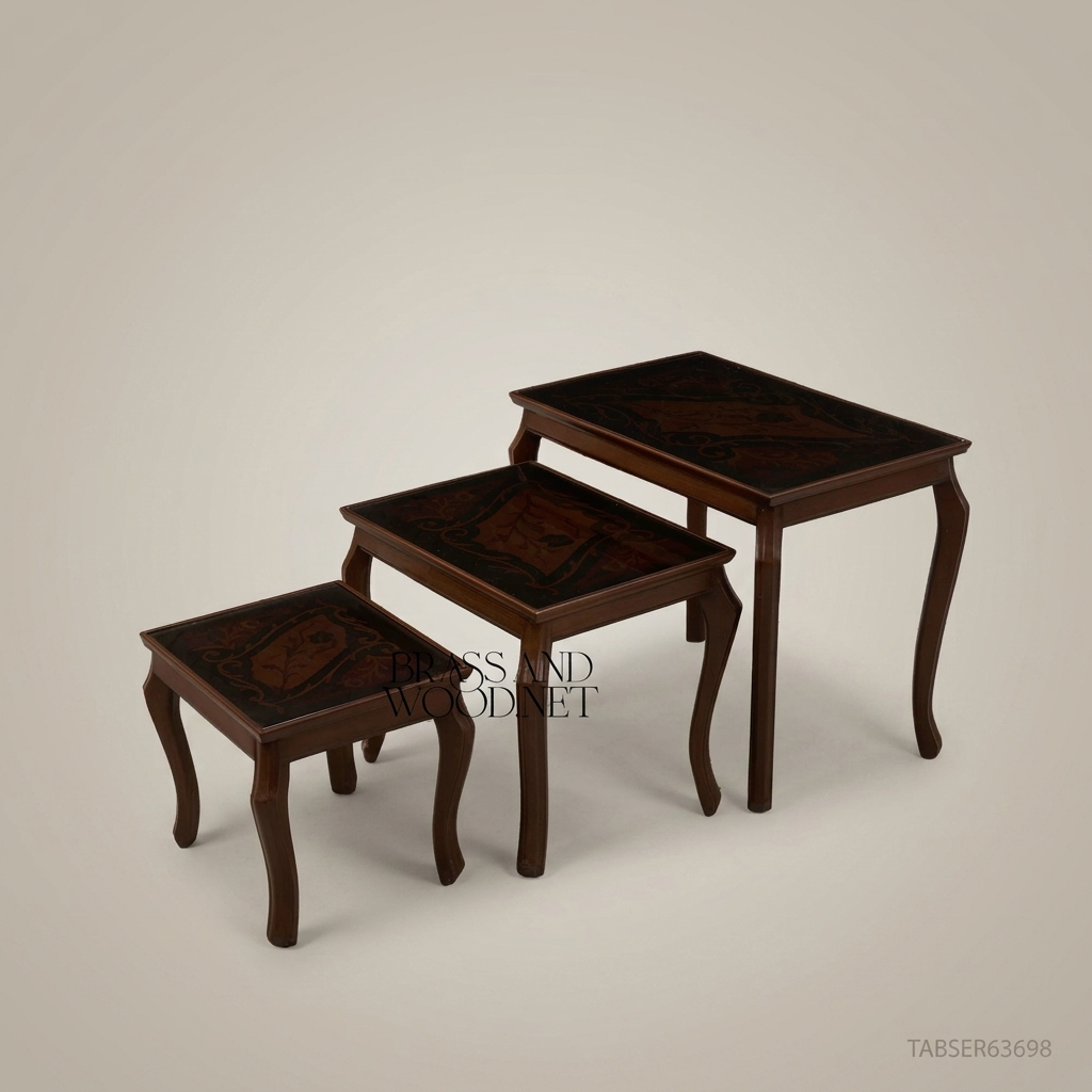 Louis XV Nesting Tables Set – Marquetry Inlaid Walnut