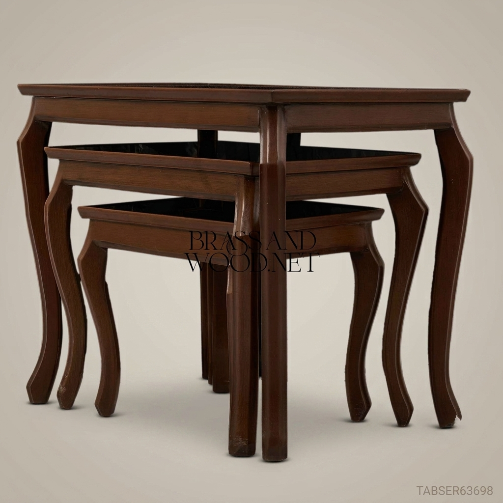 Louis XV Nesting Tables Set – Marquetry Inlaid Walnut