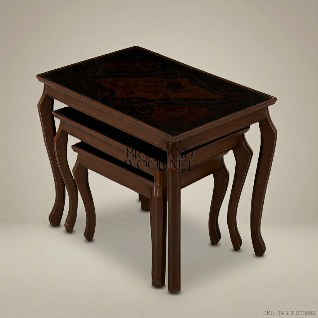 Louis XV Nesting Tables Set – Marquetry Inlaid Walnut