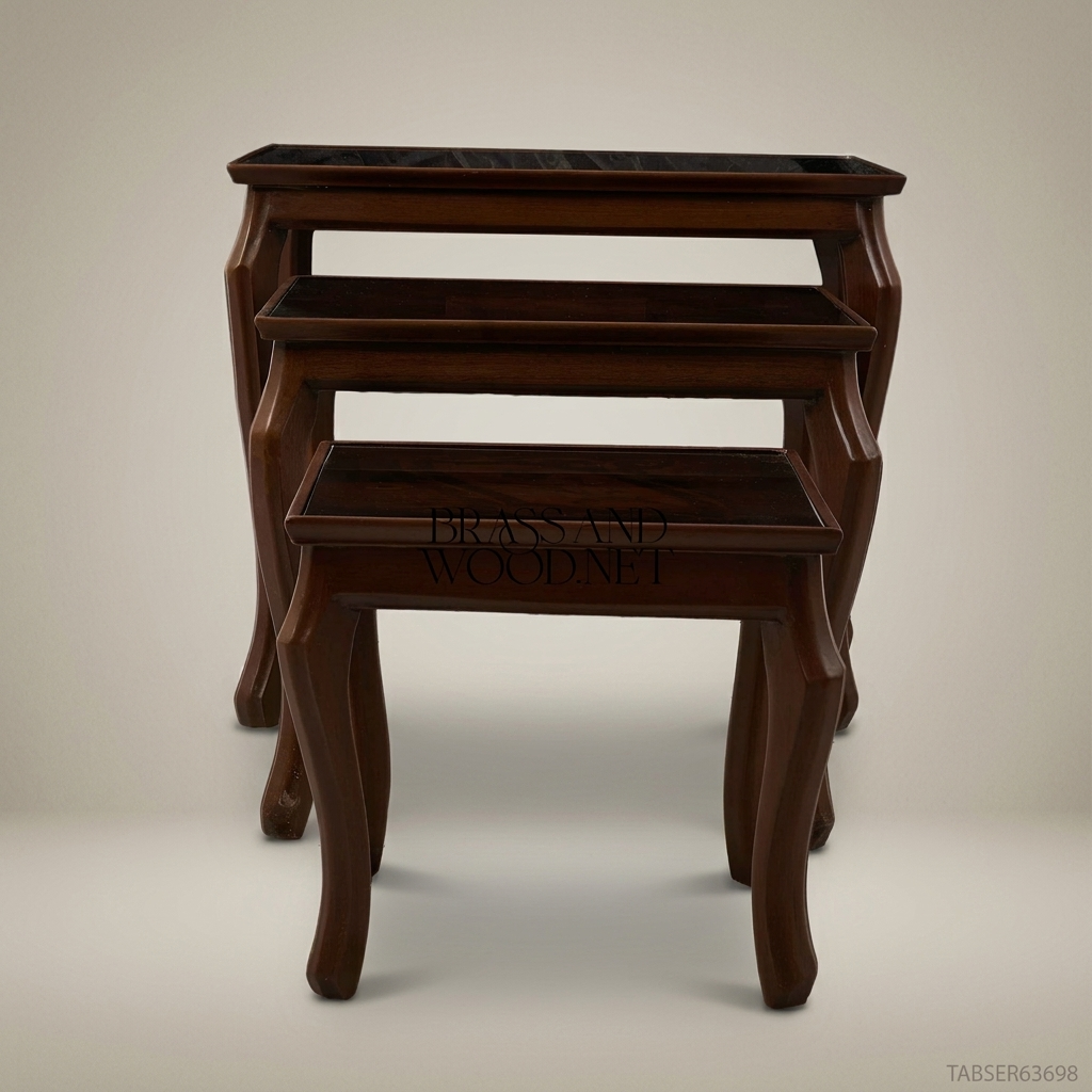 Louis XV Nesting Tables Set – Marquetry Inlaid Walnut