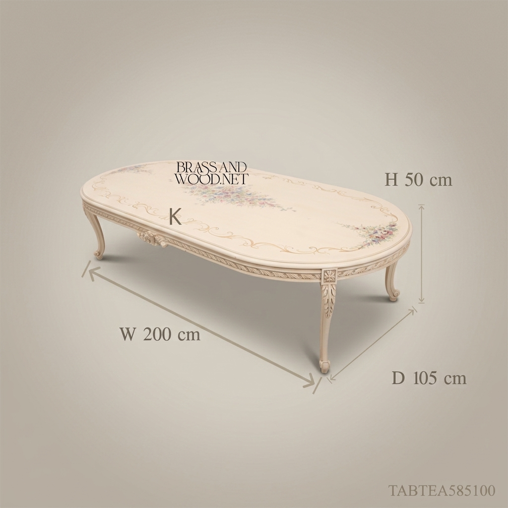 Louis XV Oval Coffee Table – Hand-Painted Ivory Lacquer