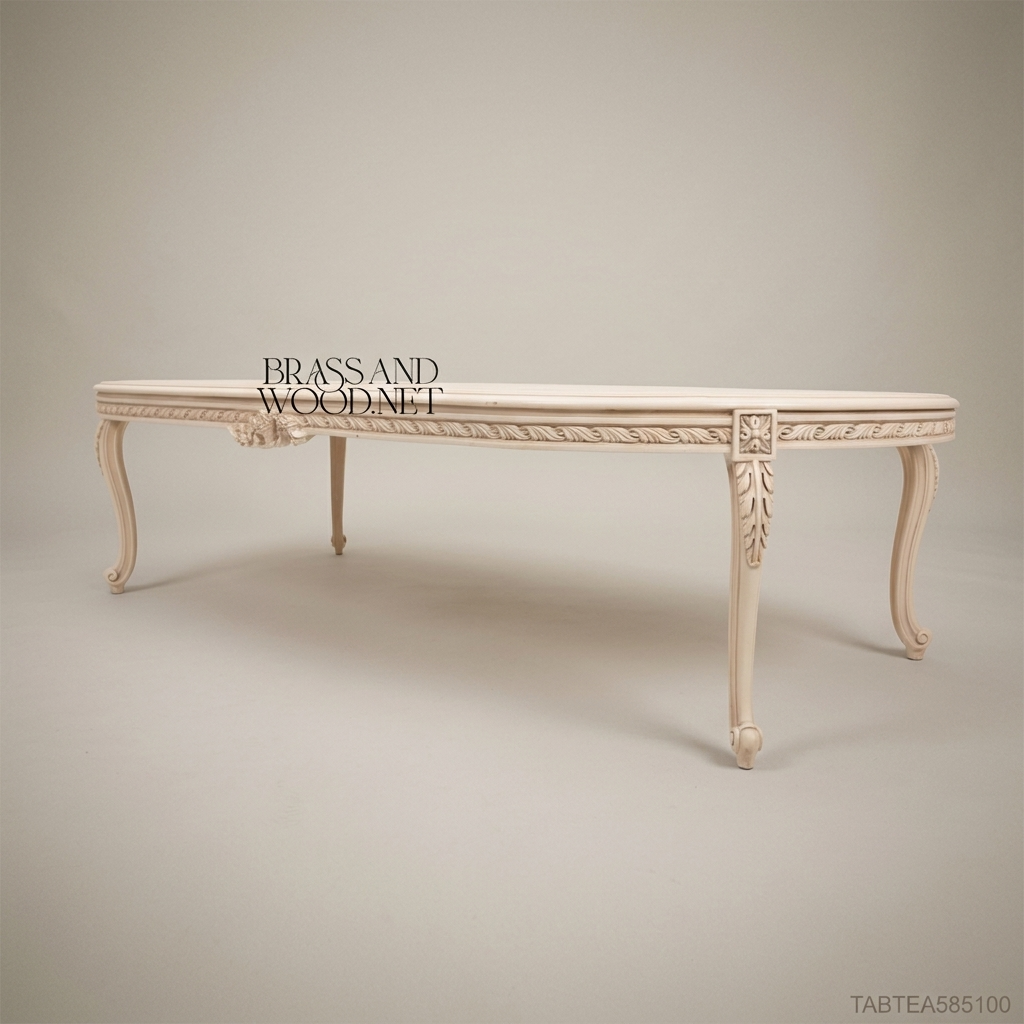 Louis XV Oval Coffee Table – Hand-Painted Ivory Lacquer