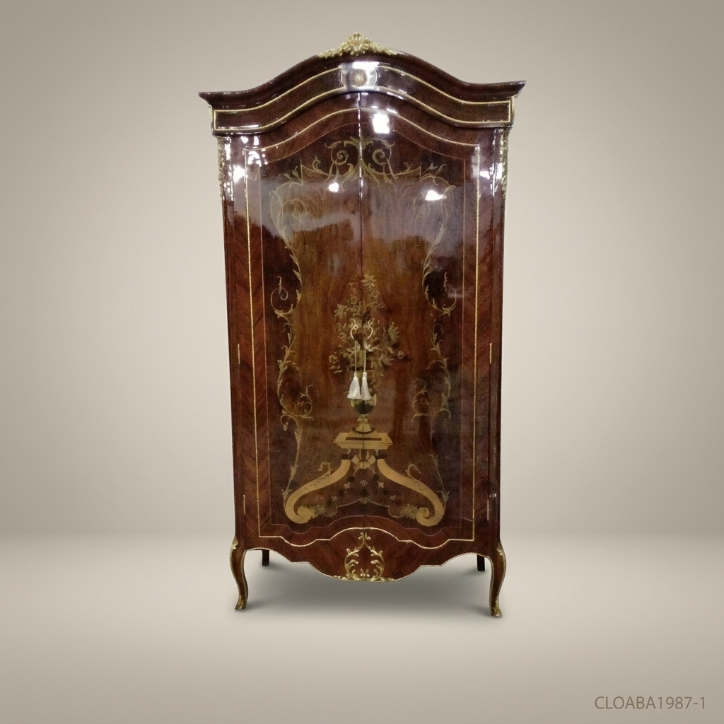 Louis XV Rococo Abaya Armoire – Walnut & Antique Brass Marquetry