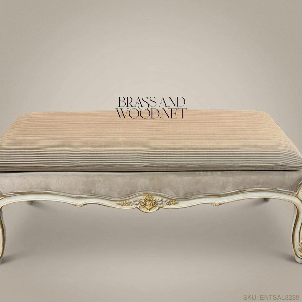 Louis XV Rococo Bedroom Bench - Channeled Velvet & Carved Cabriole Frame